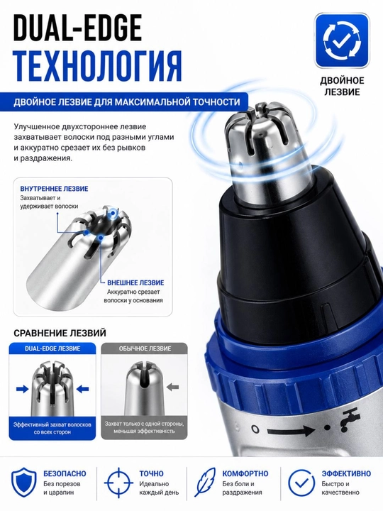 Триммер Panasonic ER-GN30 для носа и ушей, моющийся, с лезвиями из нержавеющей стали
