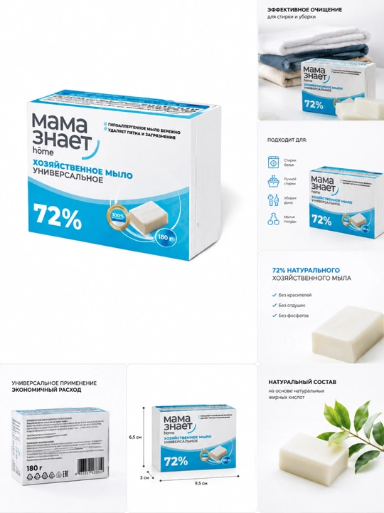 Mama Znaet Home Universal Kir Sovuni 72%, 180 g
