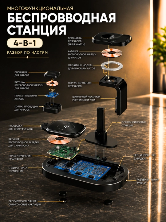 Smartfon, Apple Watch va AirPods uchun 4 ta tezkor Qi simsiz zaryadlovchi qurilmasi