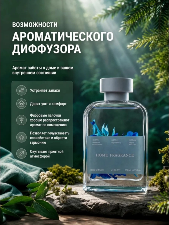 Освежитель воздуха для дома, автомобиля и офиса, диффузор с палочками, 200 мл, NS-03