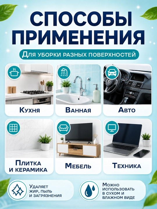 Влажные салфетки Predo Power для уборки 100 шт — без разводов, без спирта