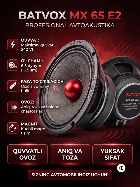 Автомобильная акустика Batvox CS651 (Коаксиальная, 2-полосная, 6.5", 250 Вт) - 