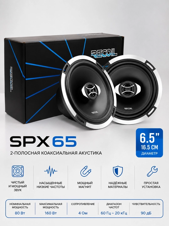 Автомобильная акустическая система SPX65 Level 2 Series, 6,5 дюймовые двухполосные динамики - 