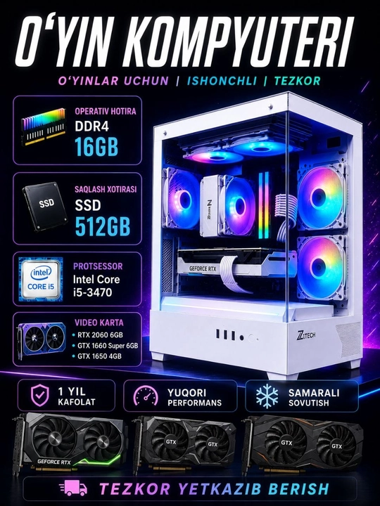 INTEL CORE i5-3470, RAM-16GB /SSD512/RX 550-570-580 8GB GTX 750Ti- 1050TI-1660S 6GB