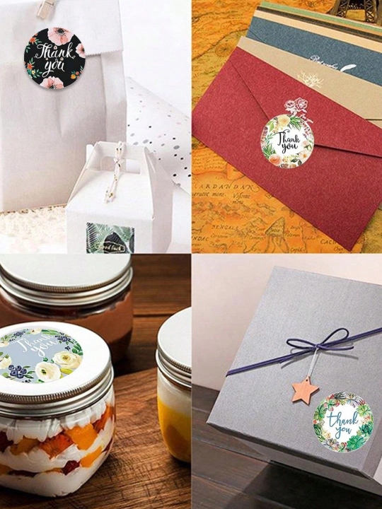 Наклейки для упаковки "Thank you", цветы и сердца, декоративные стикеры для подарков