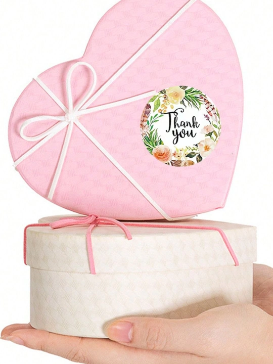 Наклейки для упаковки "Thank you", цветы и сердца, декоративные стикеры для подарков