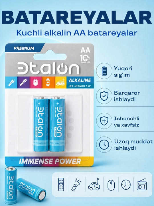 Батарейки Эtalon Alkaline Premium LR6, AA, 2*BL - 