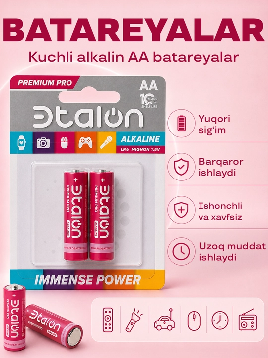 Батарейки Эtalon Alkaline Premium PRO LR6 AA 2 * BL - 