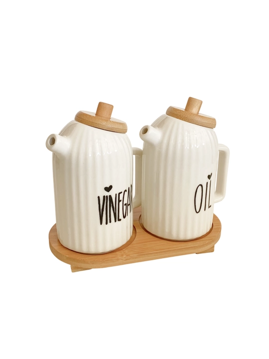 Yog‘ va sous uchun keramik dispenser, bambuk qopqoqli