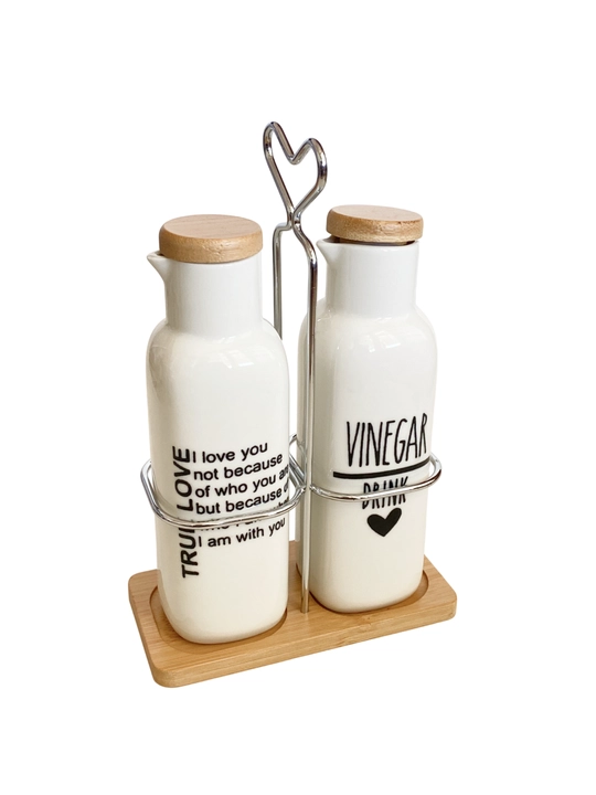 Yog‘ va sous uchun keramik dispenser, bambuk qopqoqli