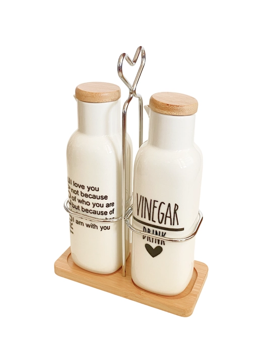 Yog‘ va sous uchun keramik dispenser, bambuk qopqoqli
