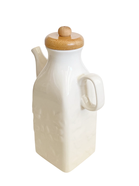 Yog‘ va sous uchun keramik dispenser, bambuk qopqoqli