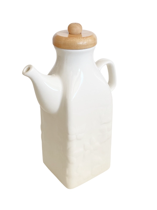 Yog‘ va sous uchun keramik dispenser, bambuk qopqoqli