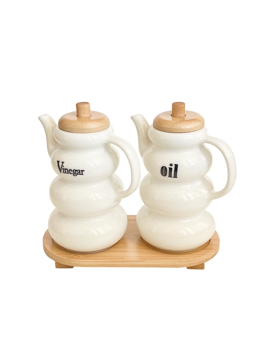 Yog‘ va sous uchun keramik dispenser, bambuk qopqoqli
