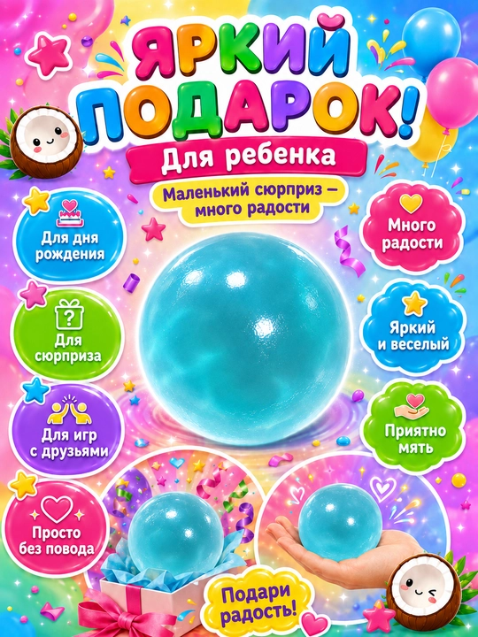 Сквиш шар кокос антистресс, 6 см, мягкая полупрозрачная мялка для рук, 1 шт