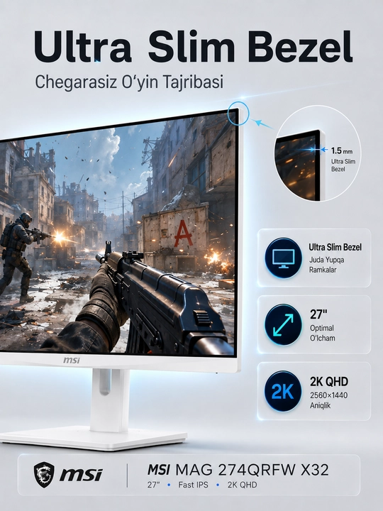 Monitor MSI MAG 274QRFW X32 27", 2K QHD, IPS, 320 Hz, 0.5 ms, HDR 400, oq