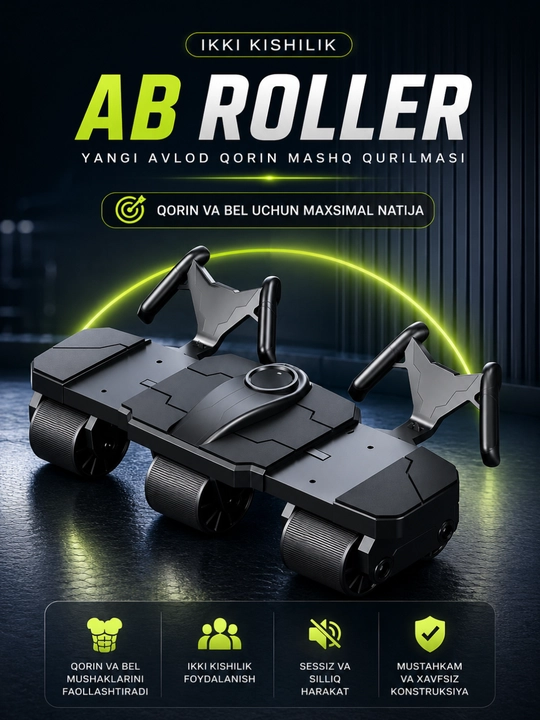 Fitnes trenajyeri ikki kishilik Roller, press va qorin mushaklari uchun, keng g'ildirakli