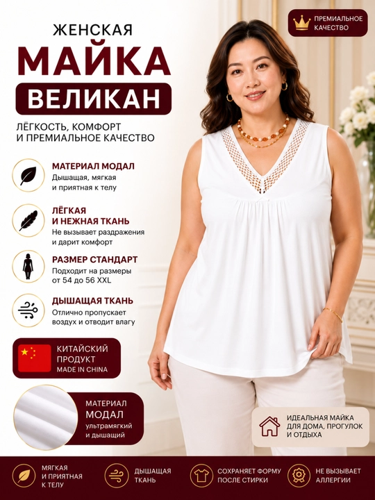 Женская майка великан, большой размер, майка модал, 54–56, домашняя майка - 