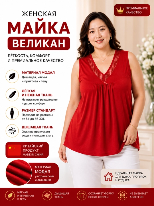 Женская майка великан, большой размер, майка модал, 54–56, домашняя майка - 