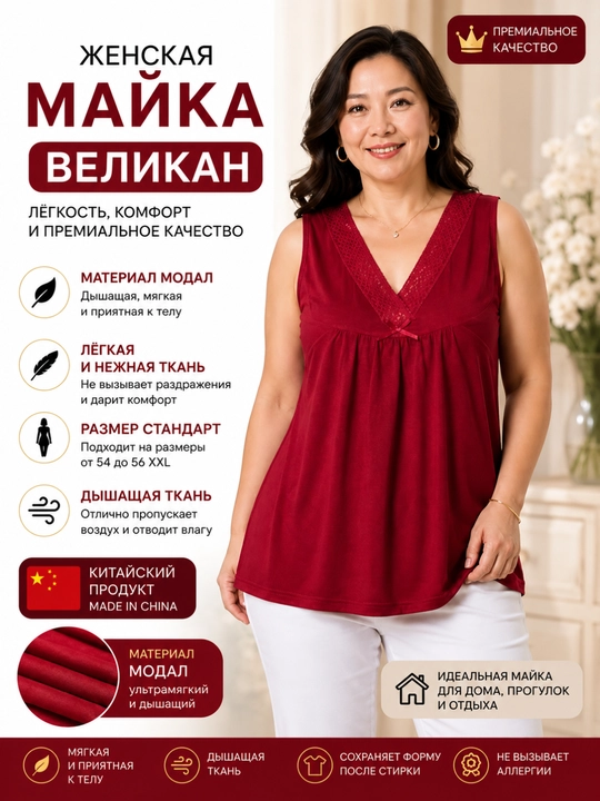 Женская майка великан, большой размер, майка модал, 54–56, домашняя майка - 