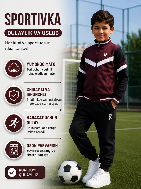 O‘g‘il bolalar uchun sport kostyumi – qulay, zamonaviy va sifatli, 6–8 yosh
