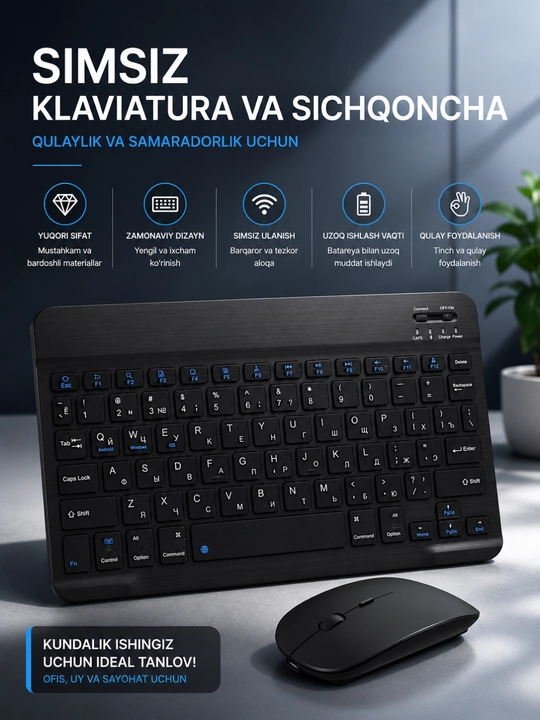 Simsiz Klaviatura va Sichqoncha To‘plami, 2.4GHz USB Wireless Keyboard & Mouse Combo - 