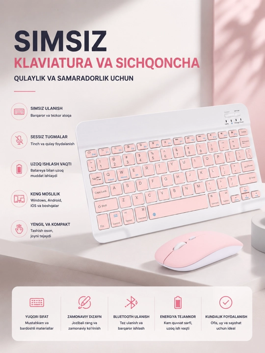 Simsiz Klaviatura va Sichqoncha To‘plami, 2.4GHz USB Wireless Keyboard & Mouse Combo - 