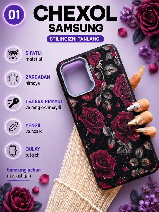 Samsung A 16, A 17, A 56, A10, A12, A54, A52, A51, A34, A35, A36, A37, A26 silikon g‘ilofi