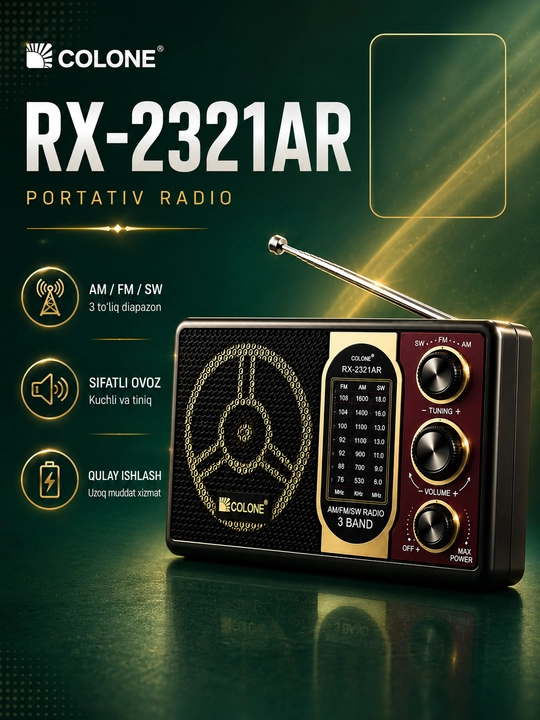 Radio GOLON RX-001UAR portativ radiopriyomnik Bluetooth FM AM SW USB SD qora