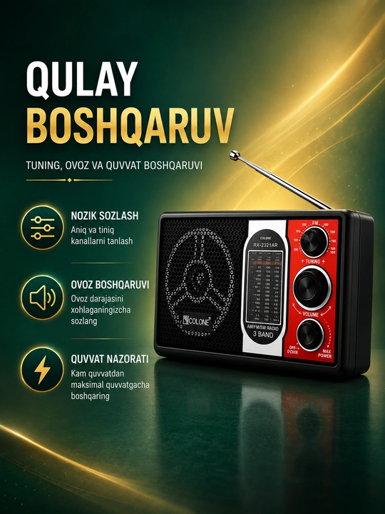 Radio GOLON RX-001UAR portativ radiopriyomnik Bluetooth FM AM SW USB SD qora
