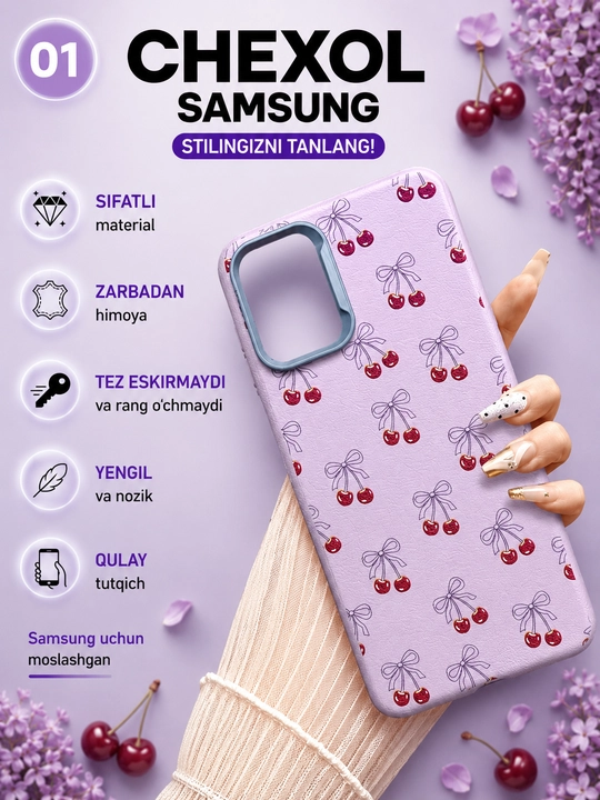 Samsung A 16, A 17, A 56, A10, A12, A54, A52, A51, A34, A35, A36, A37, A26 silikon g‘ilofi
