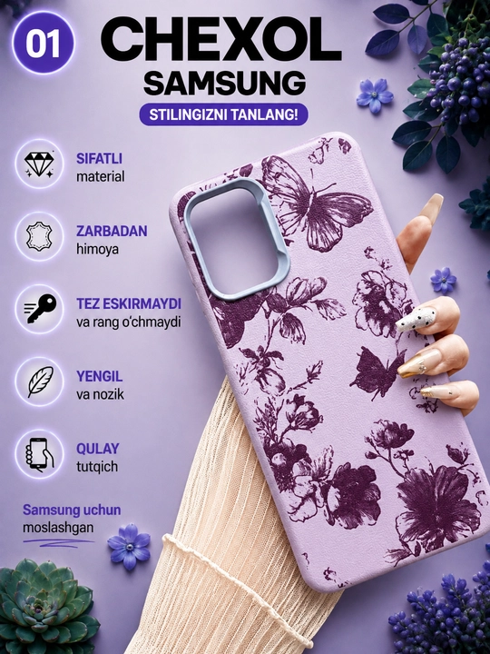 Samsung A 16, A 17, A 56, A10, A12, A54, A52, A51, A34, A35, A36, A37, A26 silikon g‘ilofi