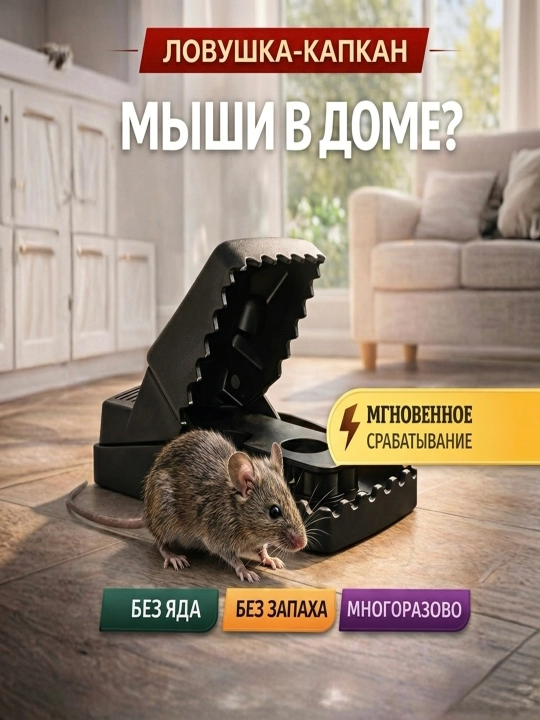 Ловушка капкан для мышей и крысa, механическая мышеловка от грызунов  крысоловка - 