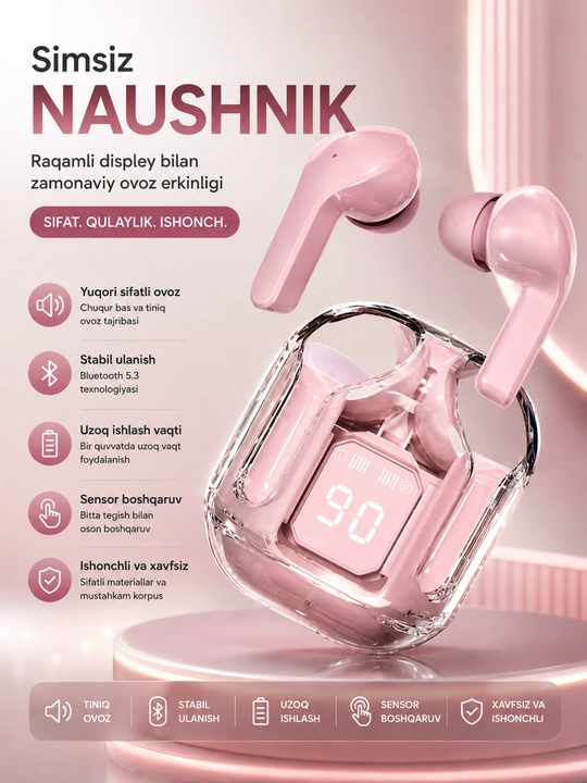 AIBT TWS Bluetooth 5.3 Simsiz Naushnik, LED Displeyli Type-C Zaryadlash Qutisi - 