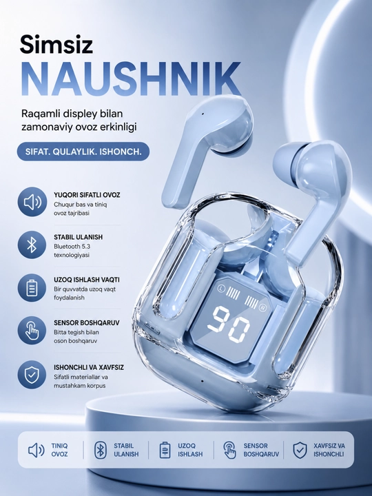 AIBT TWS Bluetooth 5.3 Simsiz Naushnik, LED Displeyli Type-C Zaryadlash Qutisi - 