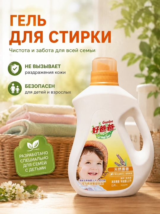 Жидкий стиральный порошок Goodpa, для детей и взрослых, 2.22 л - 