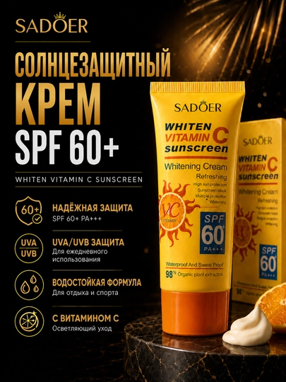 Солнцезащитный крем SADOER SPF 60, увлажняющий уход и защита от UV, 40 г - 