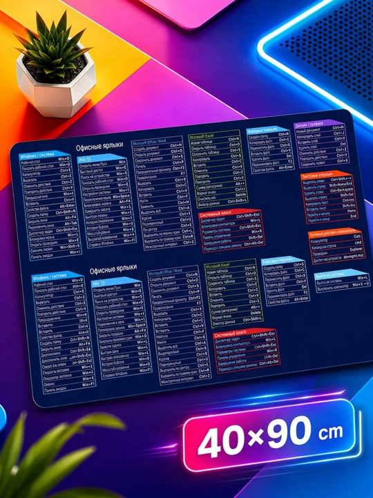 Коврик для стола 40x90 с горячими клавишами Windows Большой 
