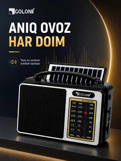 Radio GOLON RX-BT806SD portativ radiopriyomnik Bluetooth FM AM SW USB TF qora - 