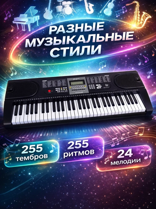 Электронный синтезатор MK-2106, 61 клавиша, с микрофоном, LCD-дисплей - 