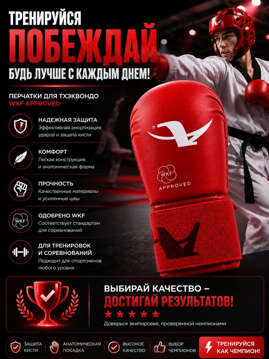 Перчатки для тхэквондо, перчатки тхэквондо WKF, перчатки для единоборств, защита рук