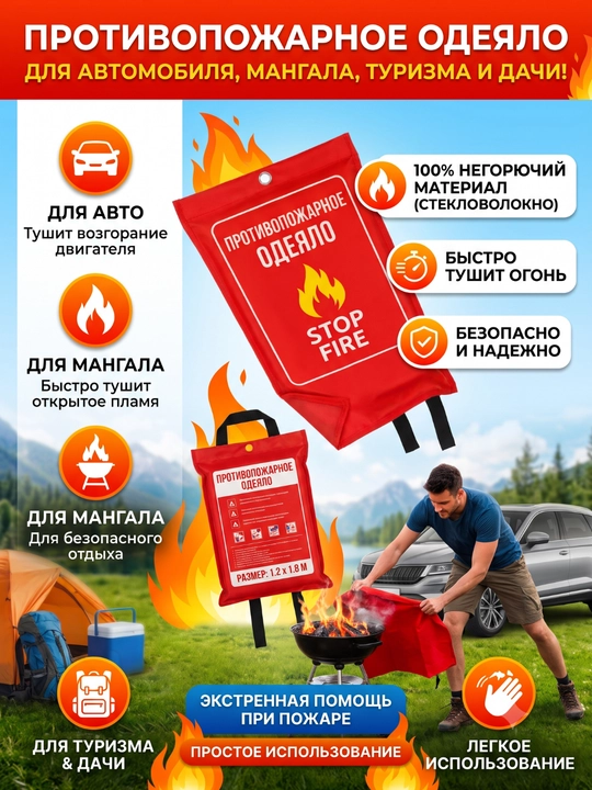 Противопожарное одеяло от огня покрывало плед