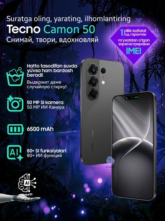 TECNO CAMON 50 va 50 Pro kamerali smartfoni, 8/256 GB, AMOLED 144 Hz