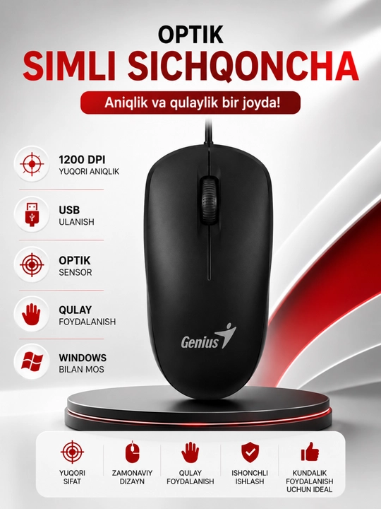 Ofis va o‘yinlar uchun simli USB sichqoncha 1200-4800 DPI yuqori aniqlik - 