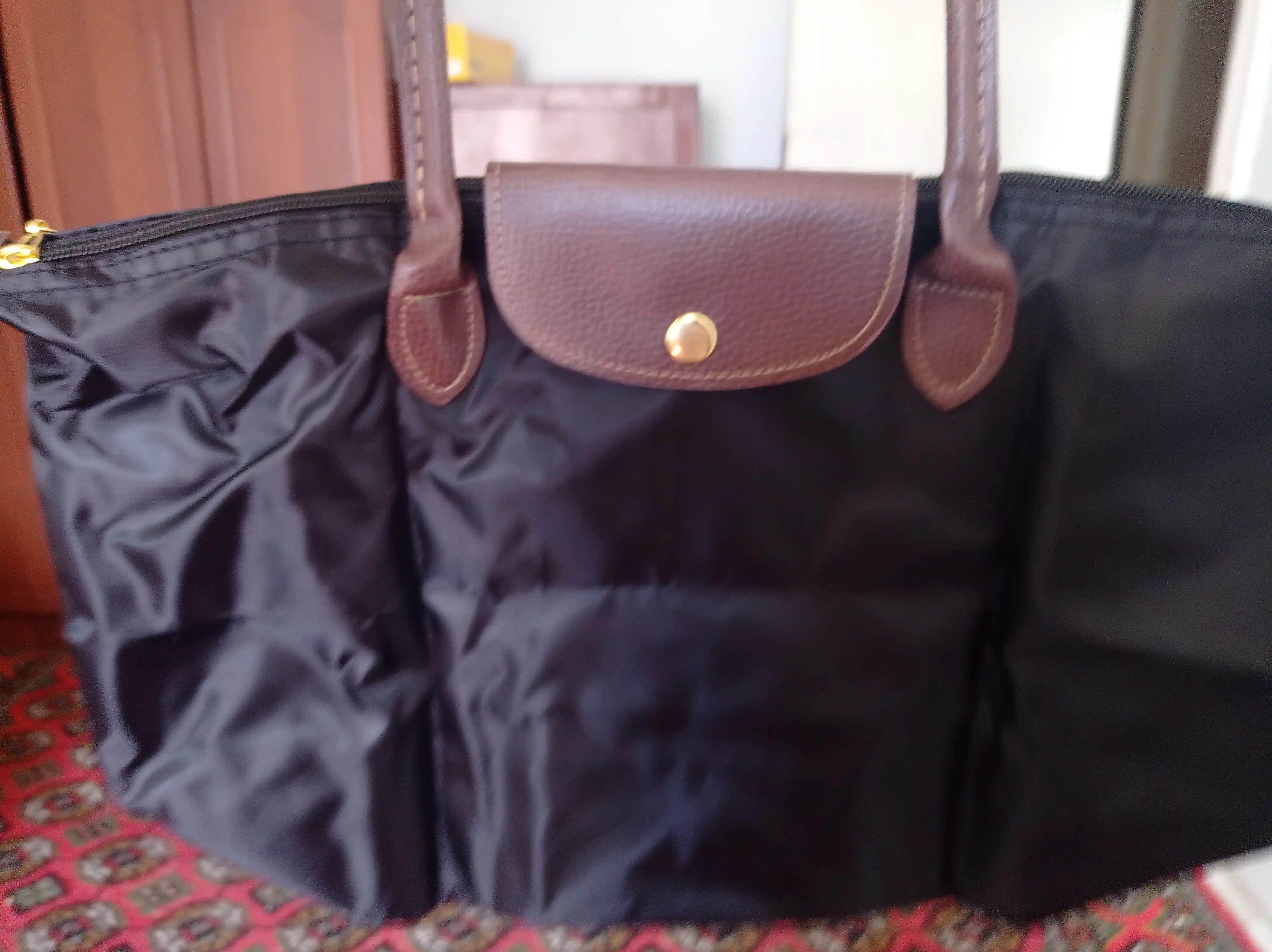 Maktab sumkasi, katta, ayollar uchun, Longchamp uslubida, o‘lchami M, tovut, shopper, A4 formatda