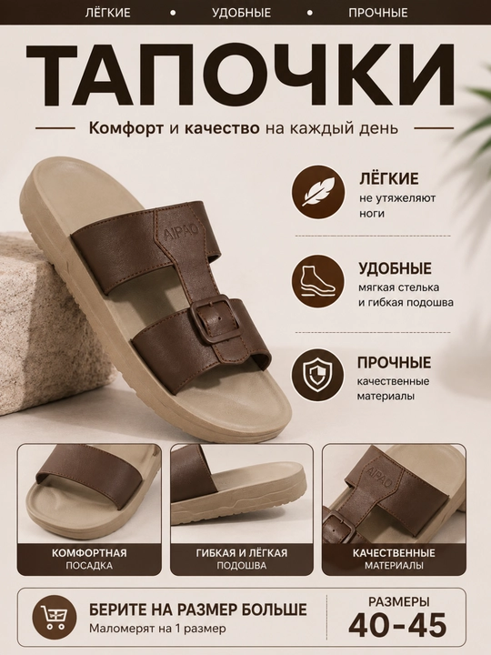 Erkaklar uchun yozgi shippak, qulay va yengil, 40–45