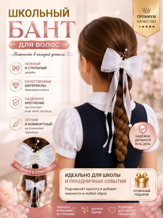 Школьные белые банты для девочек