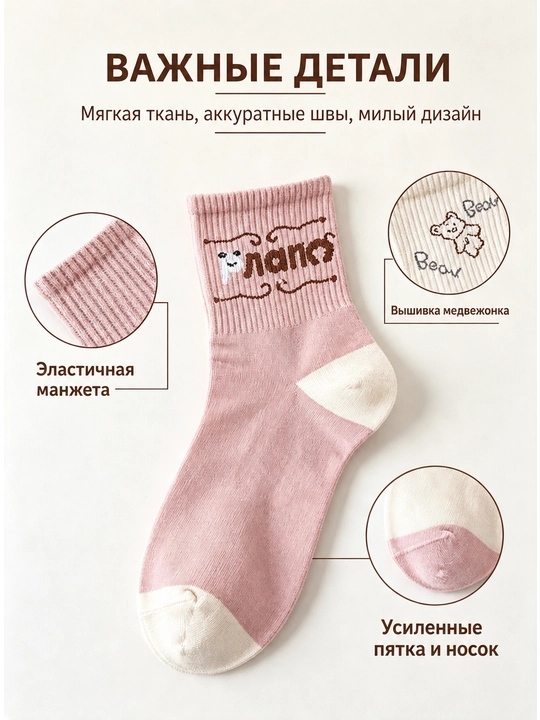 Пять пар милых, универсальных и модных носков с мультяшными рисунками для девочек
