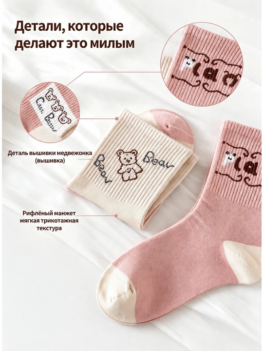 Пять пар милых, универсальных и модных носков с мультяшными рисунками для девочек