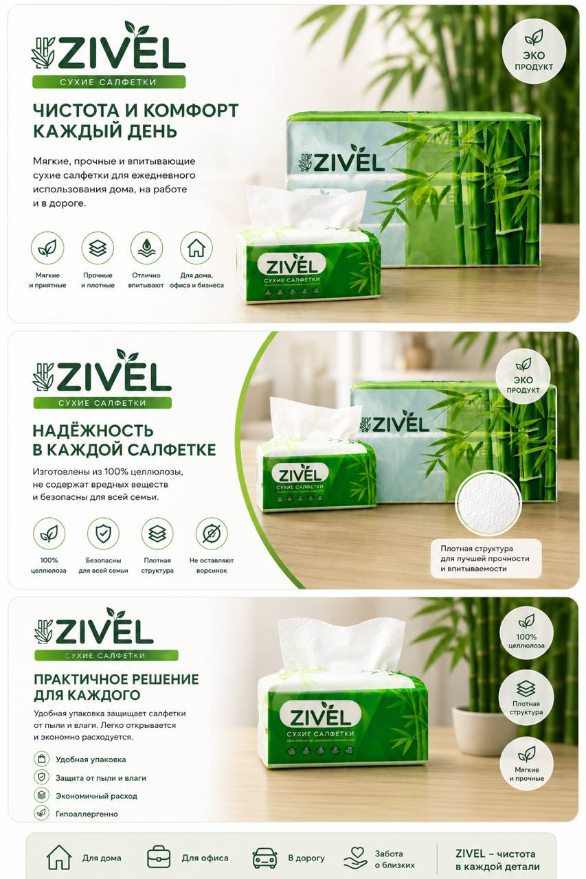 Zivel salfetkalari, 6 qavatli, M o‘lcham
